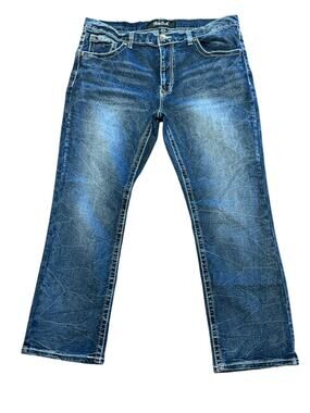 True Luck Men's 36 x 30 Blue Washed Jeans with Embroidered Pockets
